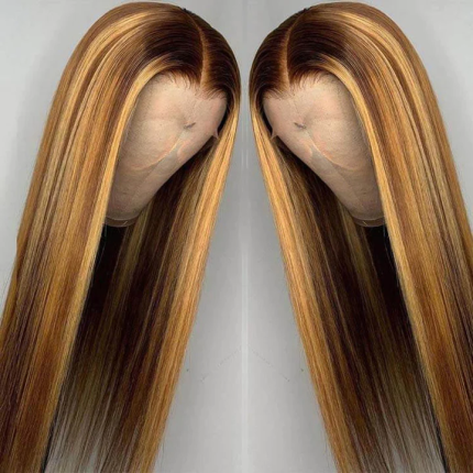 Straight Highlight 13x4 HD Lace Front  Human Hair Brazilian Wig Wear And Go Glueless